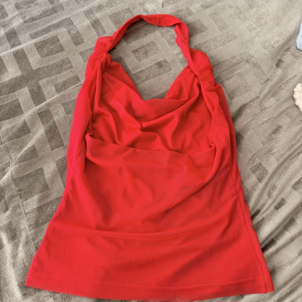 Princess Polly Tank Top Womens 6 Red Mesh Cowl Neck Halter Lined Cami Stretch - Picture 2 of 8
